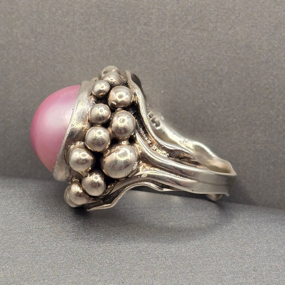 VTG Masha Archer Sterling Silver Pink Mabe Pearl Ring Size 7 Brutalist Statement - Picture 9 of 13